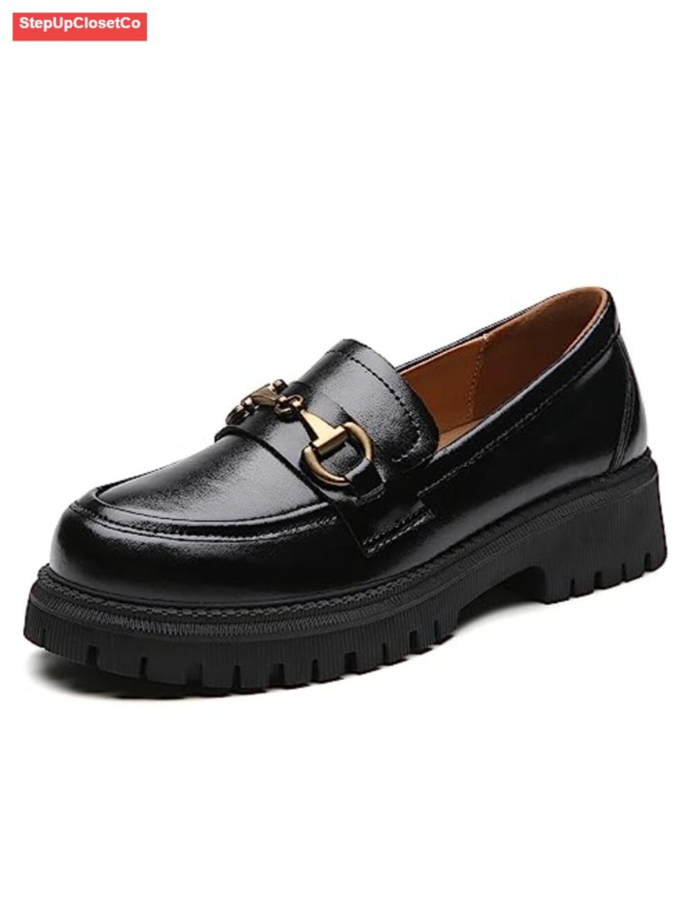 Chunky Chain Loafers for Women Platform Penny Slip-On Office Shoes
